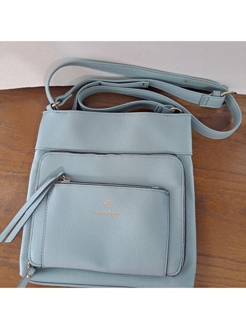 Nanette Lepore Blue Crossbody Pockets Compartments Credit Card Holder FLAW!!